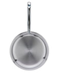 Stainless steel frying pan on a white background