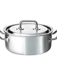 Stainless steel casserole with lid on a white background
