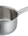 Stainless steel saucepan on a white background