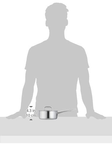 Silhouette of a person next to a pot with dimensions indicated