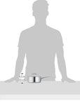 Silhouette of a person next to a pot with dimensions indicated