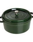 Basil Staub Cast Iron 7-qt Round Cocotte displayed on a white background