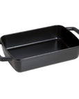 Matte black Staub Cast Iron 12″ x 8″  Roasting Pan displayed on a white background