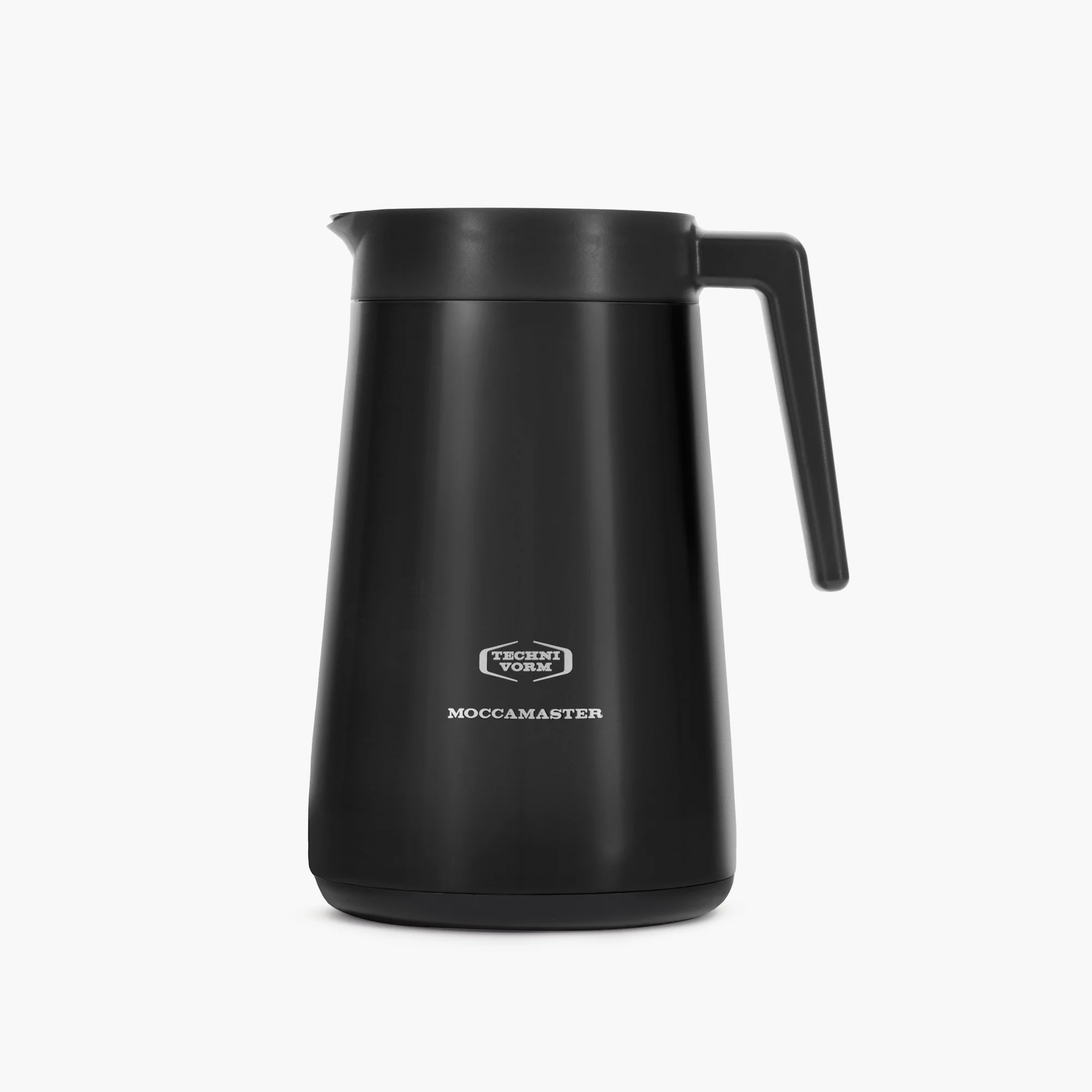 Black Moccamaster coffee pot on a white background