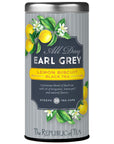 Tea canister labeled 'All Day Earl Grey Lemon Biscuit Black Tea' by The Republic of Tea on a white background.