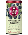 Super Fruit Tea canister with blueberries and 'The Republic of Tea' branding on a white background