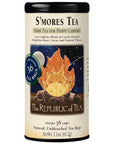 S'mores tea canister with campfire graphic and 'The Republic of Tea' branding on a white background