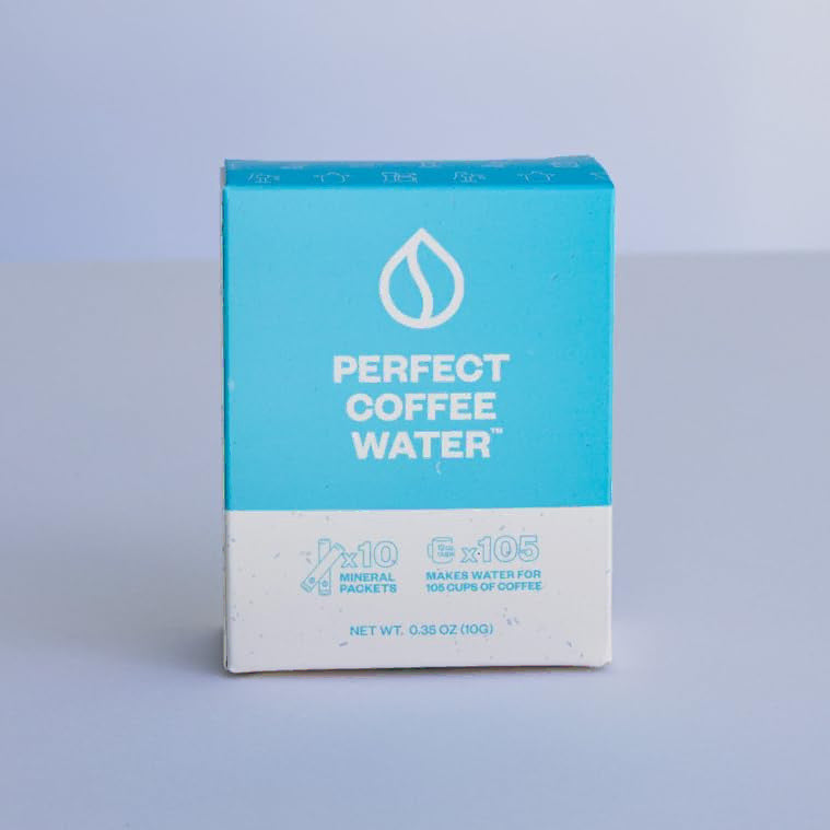 Box of Perfect Coffee Water on a light gray background