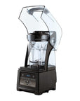 Black blender with clear container on a white background