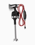 Handheld electric mixer with a red cord on a white background