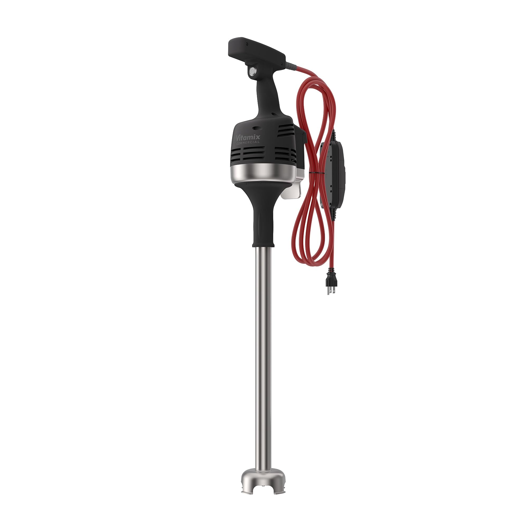 Vitamix black and silver immersion blender with a red cable displayed on a white background