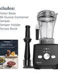 Vitamix blender with accessories on a white background
