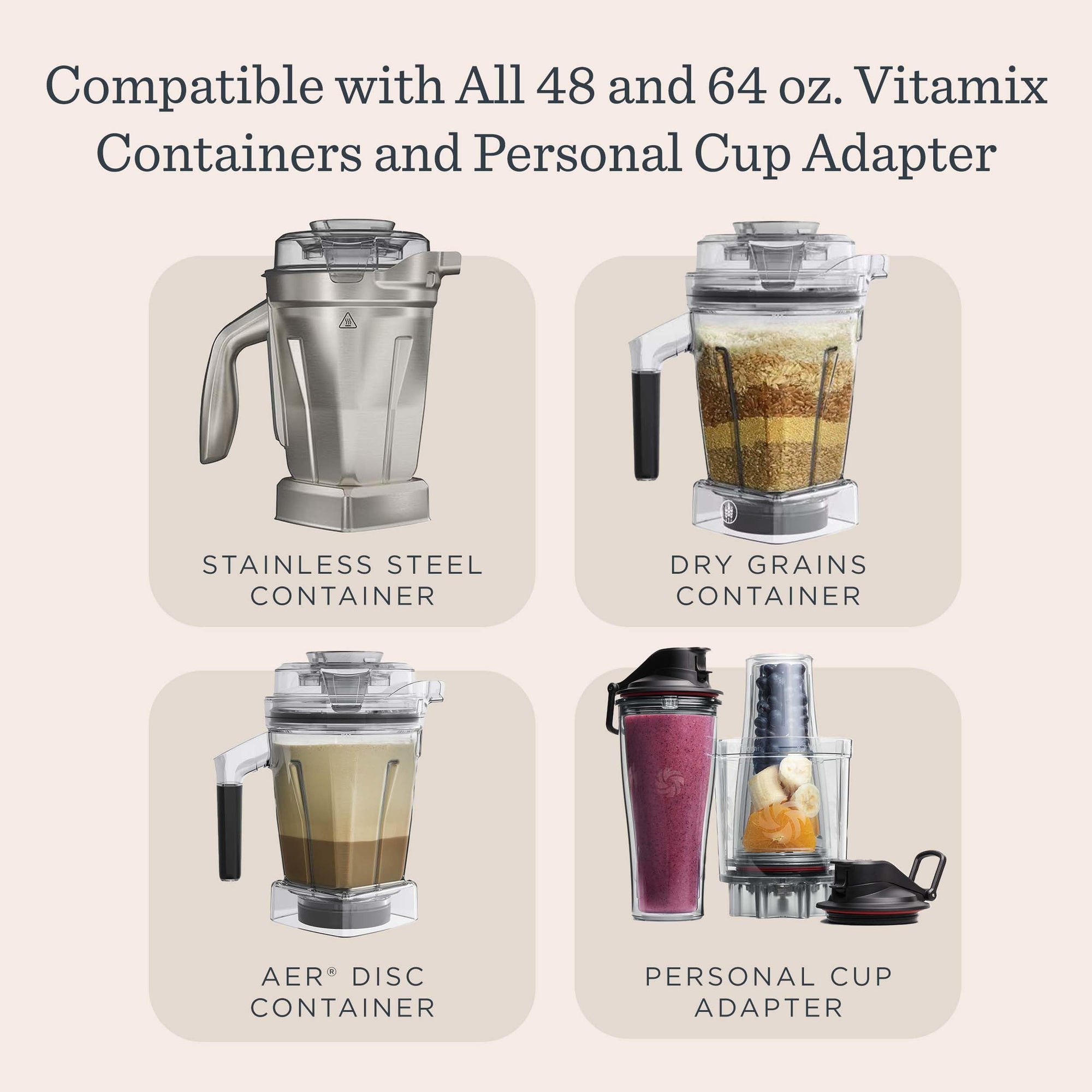 Pictures of blenders with text about compatibility on a beige background