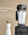 Blender with self-cleaning program text on a beige background