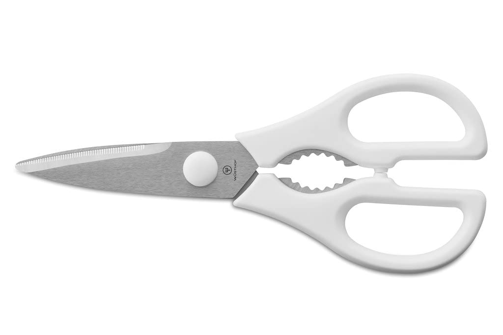 White kitchen shears on a white background