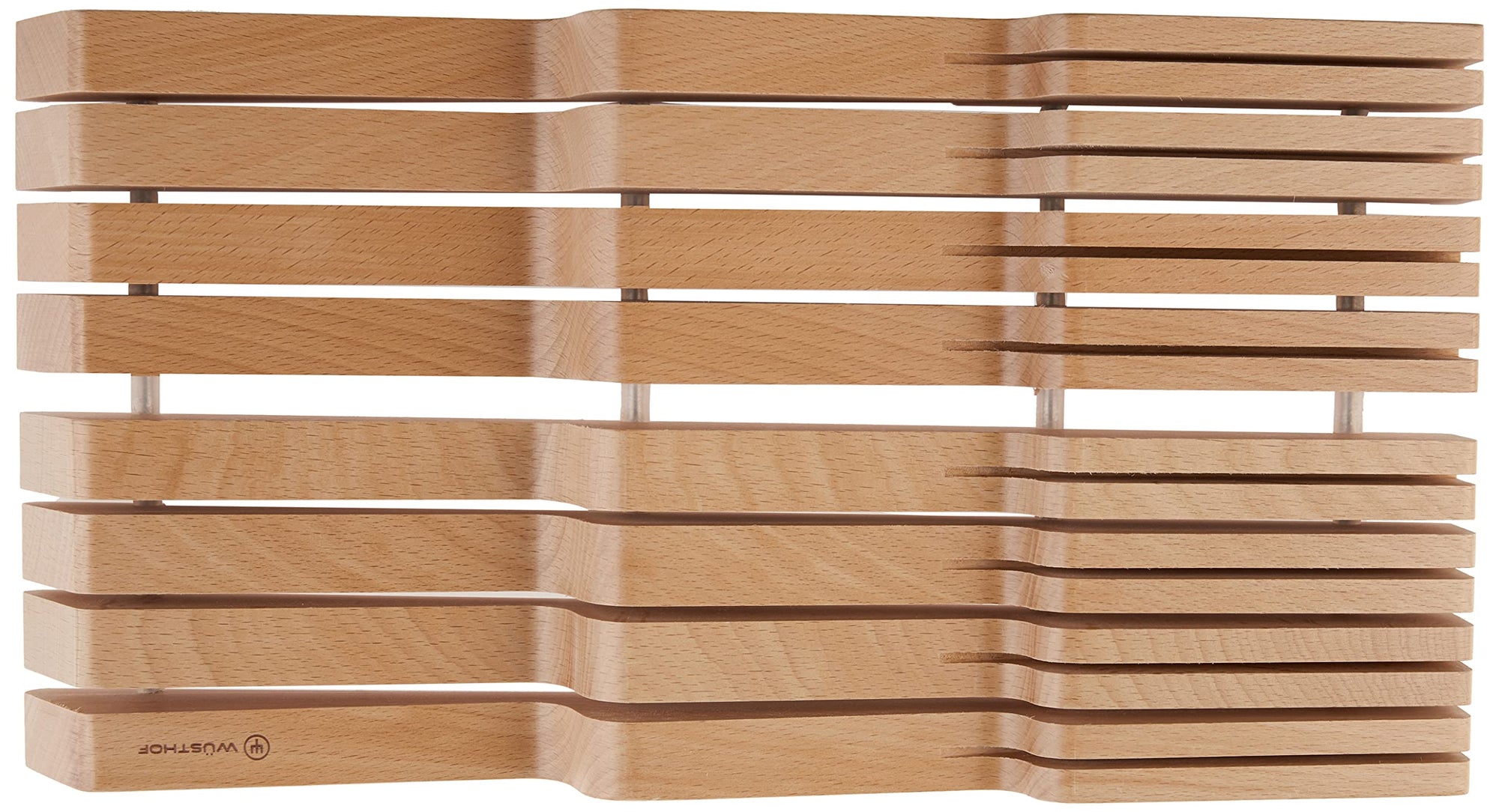 Top view of wooden knife holder displayed on a white background