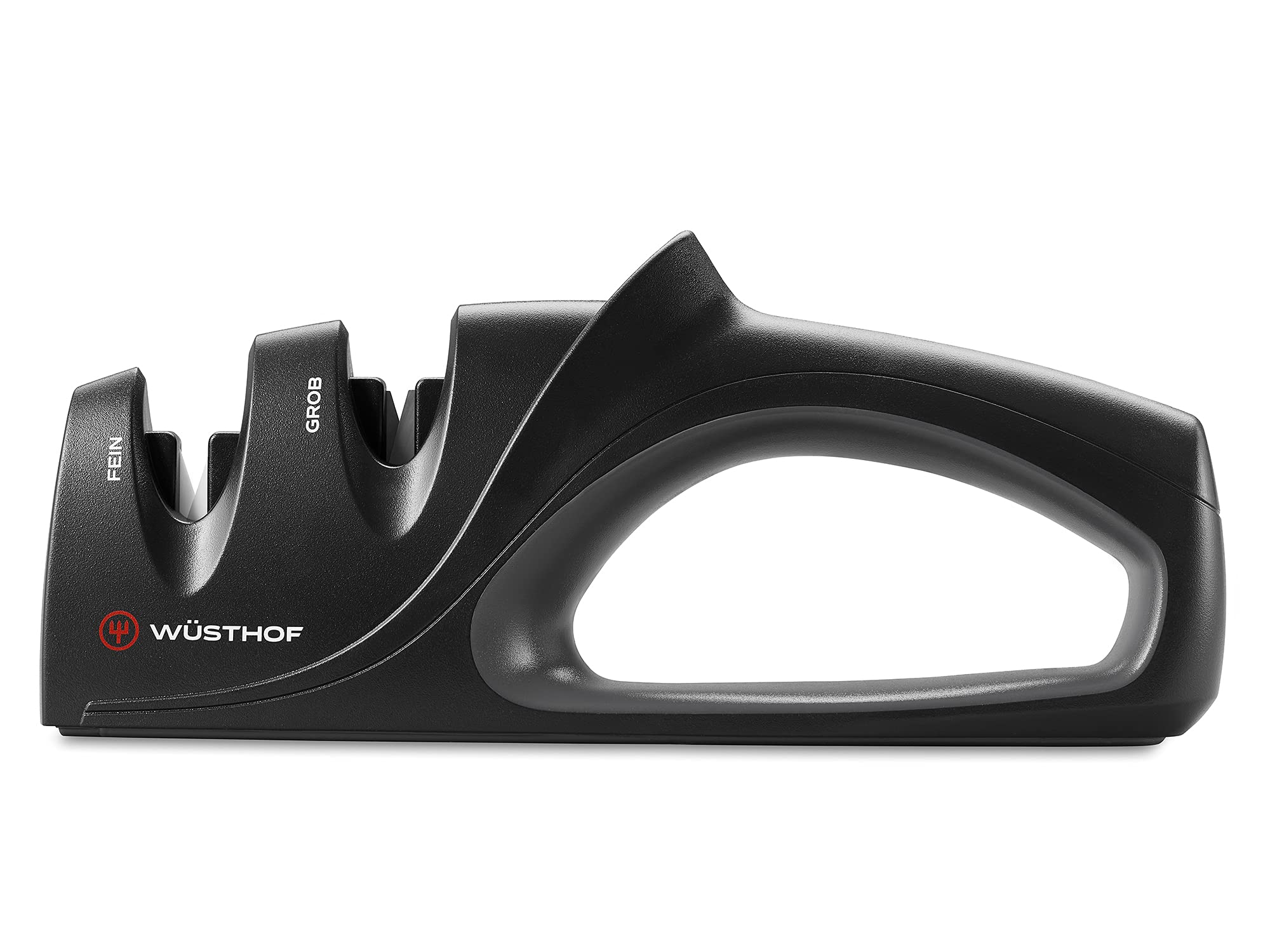 Black Wüsthof knife sharpener on a white background