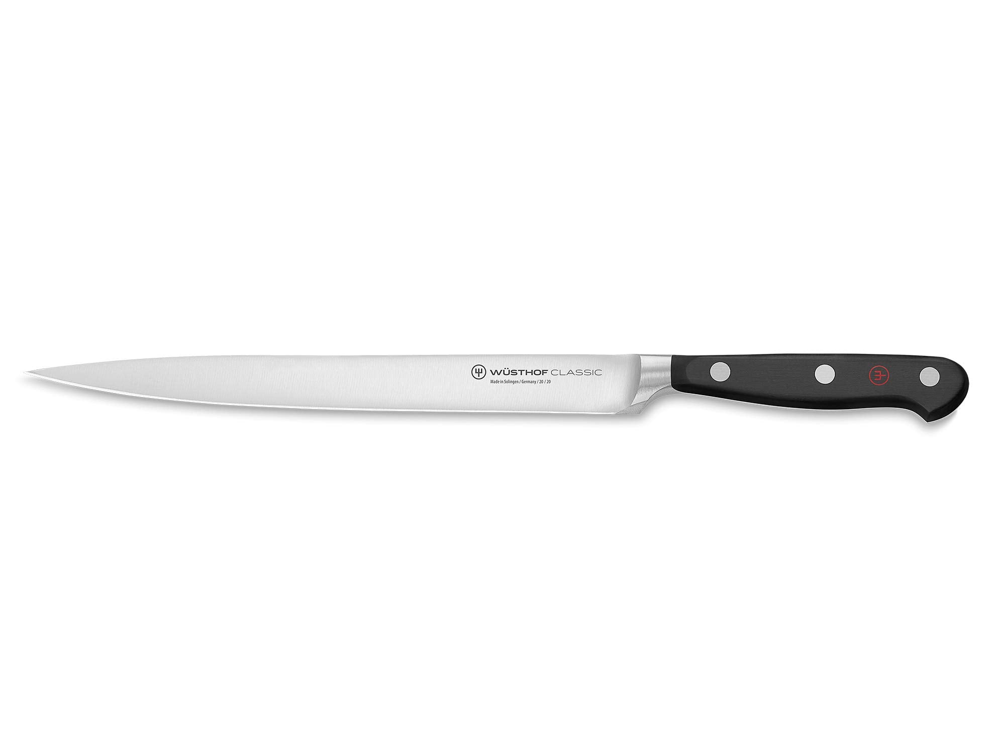 Knife with a black handle on a white background
