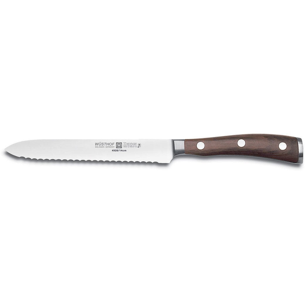Wusthof Ikon Blackwood Serrated Utility Knife - 5″