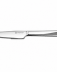 Stainless steel steak knife with Wusthof logo on a white background