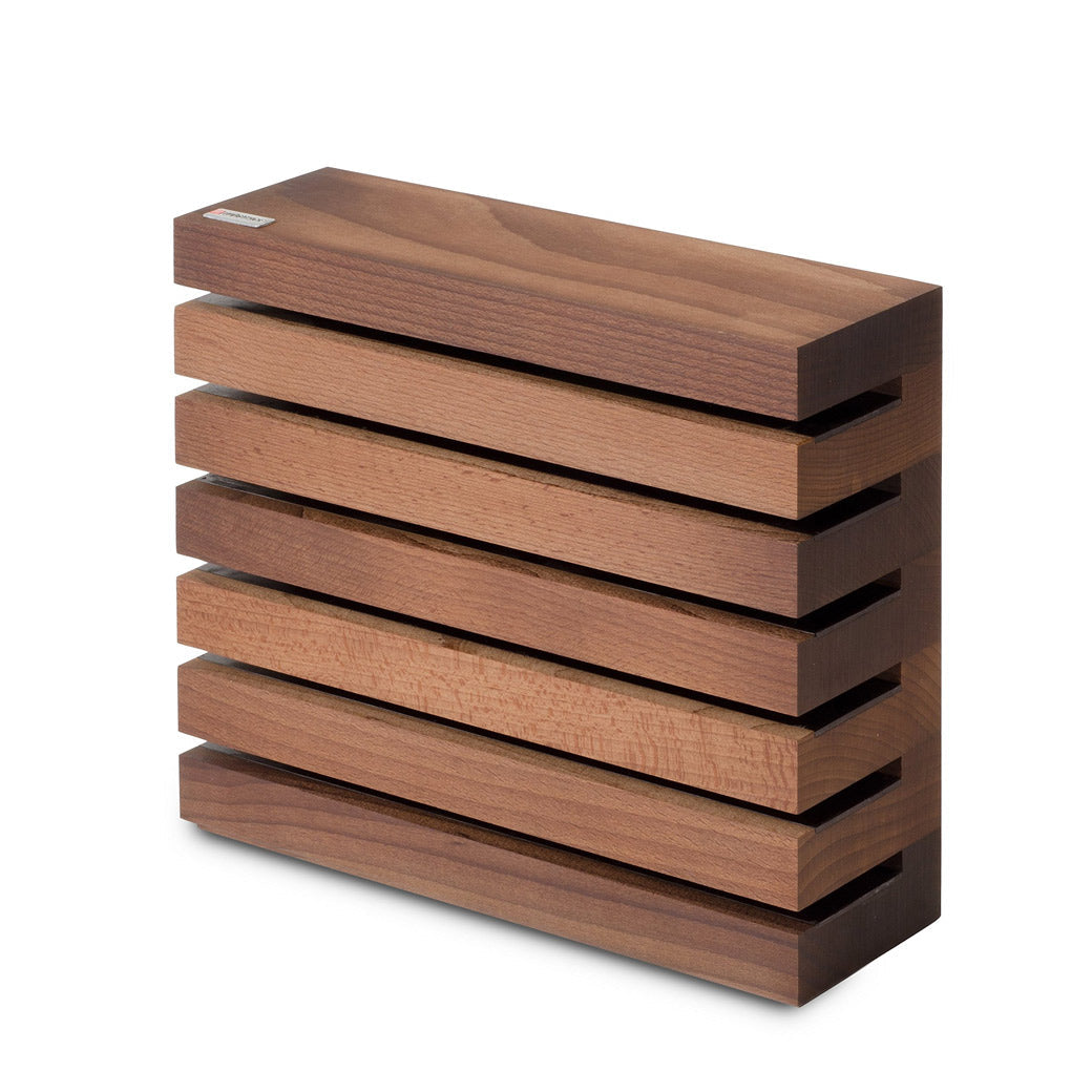 Wusthof thermo beechwood magnetic slot knife block displayed on a white background