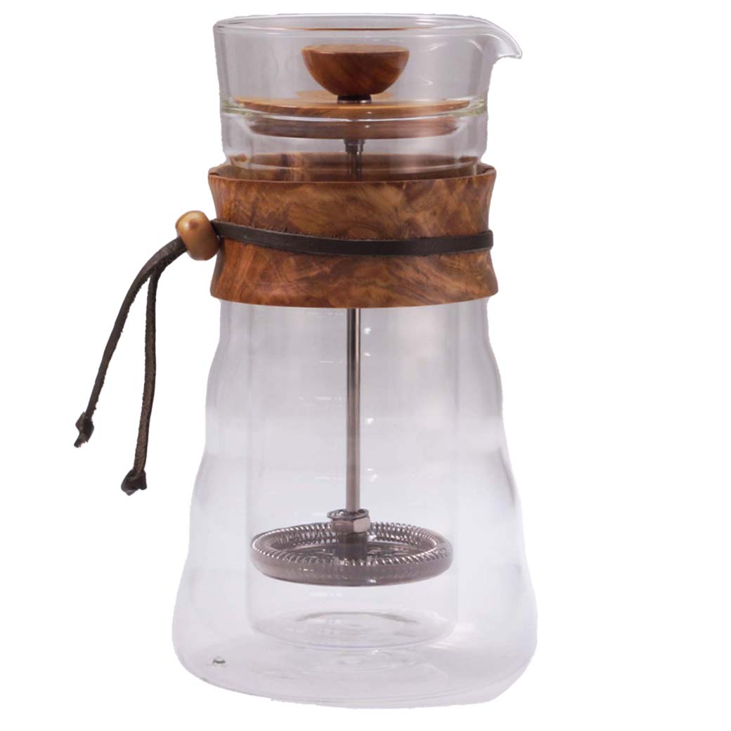 Double Glass Coffee Press (Olive Wood) - Thumbnail 4