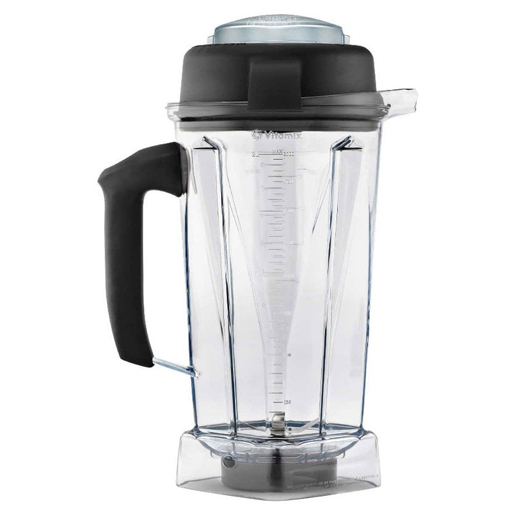 Front view of Vitamix 64-ounce BPA-Free blender container with lid displayed on a white background